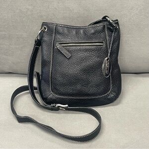 Talbots Pebbled Grain Leather Crossbody Bag Purse Handbag Black Silver 9 X 9